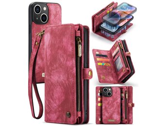 Caseme - iPhone 15 - Vintage 2 in 1 portemonnee hoes - Rood