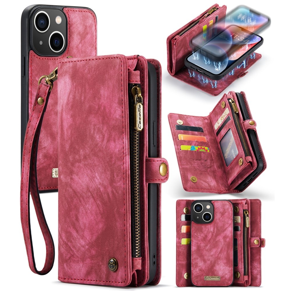 iPhone 15 Vintage 2 in 1 portemonnee hoes - Rood