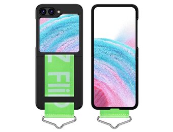 Lunso - Samsung Galaxy Z Flip5 - Hoes met band - Zwart/Groen
