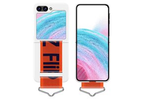 Lunso - Samsung Galaxy Z Flip5 - Hoes met band - Wit/Oranje