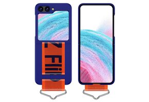 Lunso - Samsung Galaxy Z Flip5 - Hoes met band - Blauw/Oranje