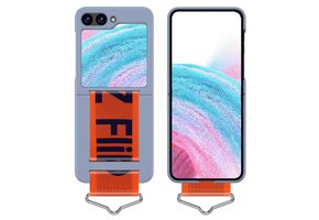 Lunso - Samsung Galaxy Z Flip5 - Hoes met band - Lichtblauw/Oranje