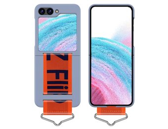 Lunso - Samsung Galaxy Z Flip5 - Hoes met band - Lichtblauw/Oranje