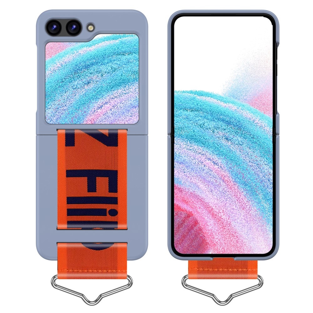 Lunso - Samsung Galaxy Z Flip5 - Hoes met band - Grijs/Oranje