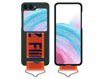 Lunso - Samsung Galaxy Z Flip5 - Hoes met band - Donkergroen/Oranje