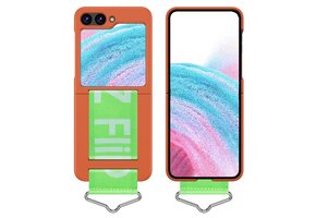 Lunso - Samsung Galaxy Z Flip5 - Hoes met band - Oranje/Groen