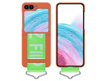 Lunso - Samsung Galaxy Z Flip5 - Hoes met band - Oranje/Groen