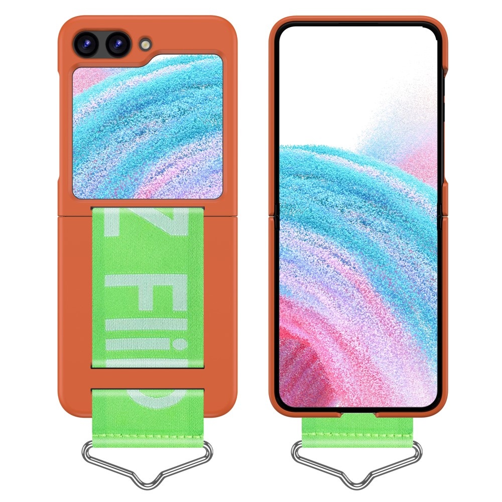 Lunso - Samsung Galaxy Z Flip5 - Hoes met band - Oranje/Groen