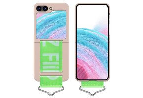 Lunso - Samsung Galaxy Z Flip5 - Hoes met band - Lichtroze/Groen