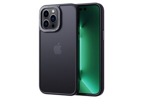 Lunso - iPhone 15 Pro Max - Back cover hoesje - Metalen ring Zwart