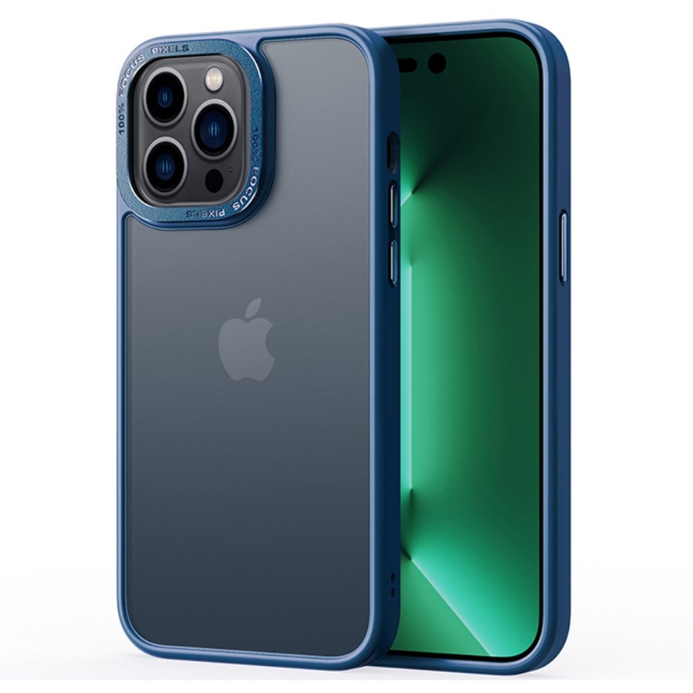 Lunso - iPhone 15 Pro Max - Back cover hoesje - Metalen ring Blauw