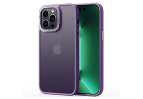 Lunso - iPhone 15 Pro Max - Back cover hoesje - Metalen ring Paars