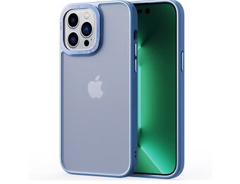 Lunso - iPhone 15 Pro Max - Back cover hoesje - Metalen ring Lichtblauw