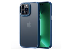 Lunso - iPhone 15 Plus - Back cover hoesje - Metalen ring Blauw