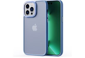 Lunso - iPhone 15 Plus - Back cover hoesje - Metalen ring Lichtblauw