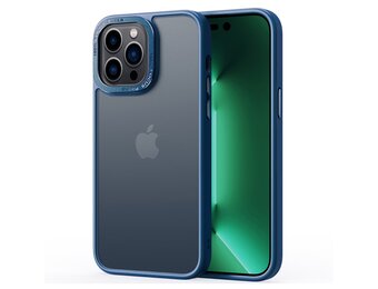 Lunso - iPhone 15 - Back cover hoesje - Metalen ring Blauw