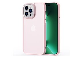 Lunso - iPhone 15 - Back cover hoesje - Metalen ring Lichtroze