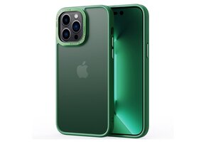 Lunso - iPhone 15 - Back cover hoesje - Metalen ring Donkergroen