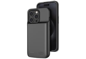Lunso - iPhone 15 Pro case - Powerbank hoesje - 6000 mAh - Zwart