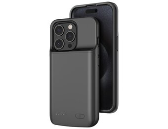 Lunso - iPhone 15 Pro case - Powerbank hoesje - 6000 mAh - Zwart