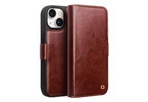Qialino - iPhone 15 - Leren bookcase hoes - Bruin