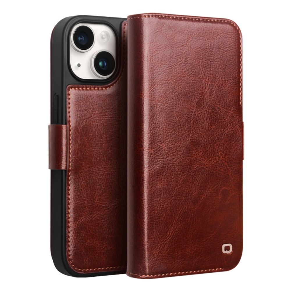 iPhone 15 leren bookcase hoes - Bruin