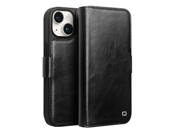 Qialino - iPhone 15 - Leren bookcase hoes - Zwart