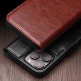 iPhone 15 leren bookcase hoes - Cognac