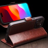 iPhone 15 leren bookcase hoes - Cognac