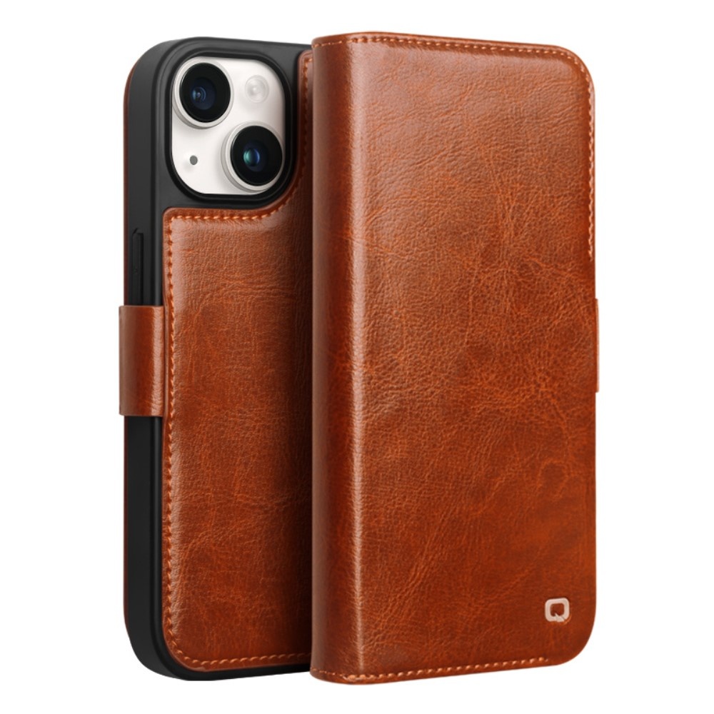 iPhone 15 leren bookcase hoes - Cognac