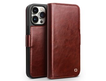 Qialino - iPhone 15 Pro - Leren bookcase hoes - Bruin
