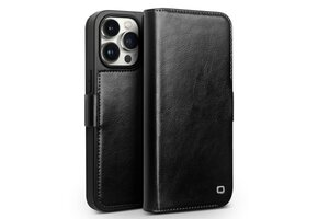 Qialino - iPhone 15 Pro - Leren bookcase hoes - Zwart