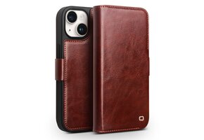 Qialino - iPhone 15 Plus - Leren bookcase hoes - Bruin