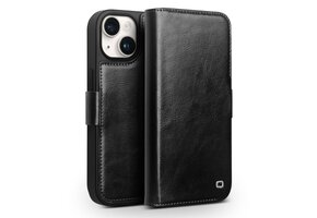Qialino - iPhone 15 Plus - Leren bookcase hoes - Zwart