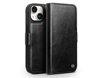 Qialino - iPhone 15 Plus - Leren bookcase hoes - Zwart