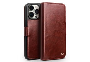 Qialino - iPhone 15 Pro Max - Leren bookcase hoes - Bruin