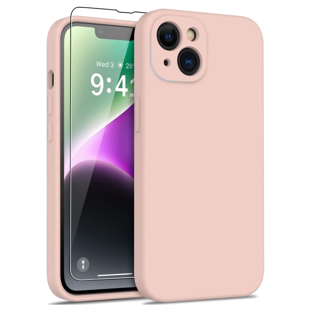 iPhone 15 Hoesje Flexibel silicone Backcover - Lichtroze + Gratis beschermglas
