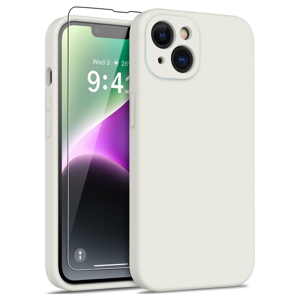 iPhone 15 Plus Hoesje Flexibel silicone Backcover - Beige + Gratis beschermglas