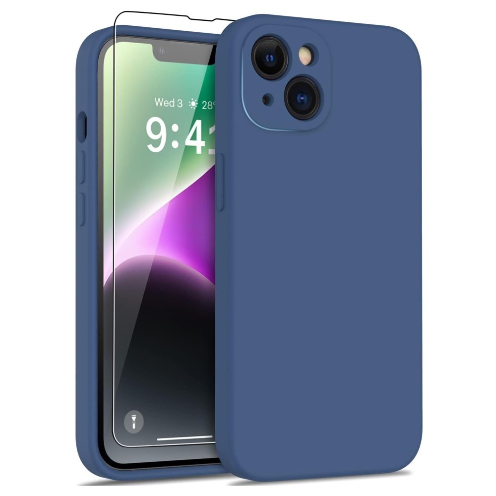 iPhone 15 Plus Hoesje Flexibel silicone Backcover - Donkerblauw + Gratis beschermglas