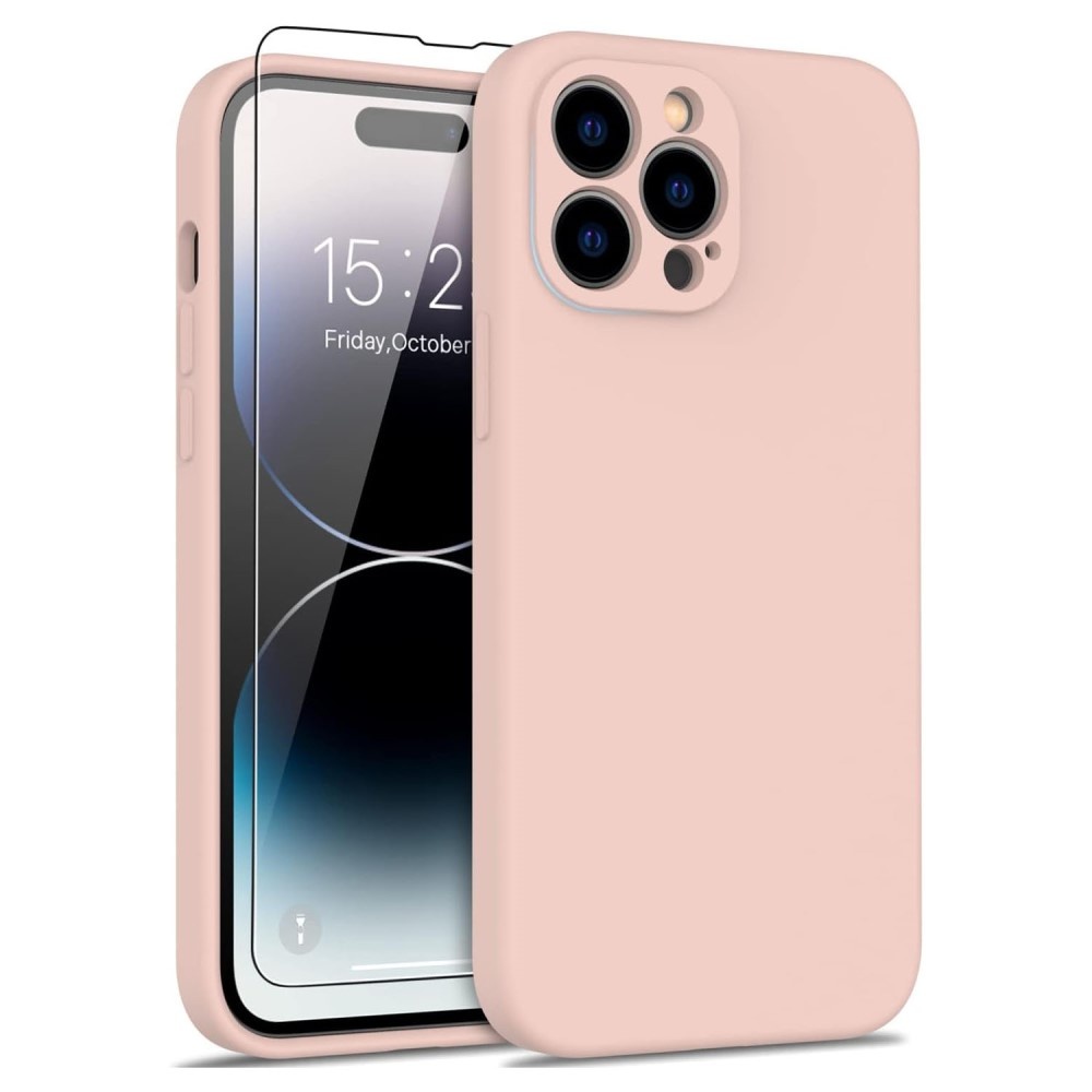 iPhone 15 Pro Hoesje Flexibel silicone Backcover - Lichtroze + Gratis beschermglas