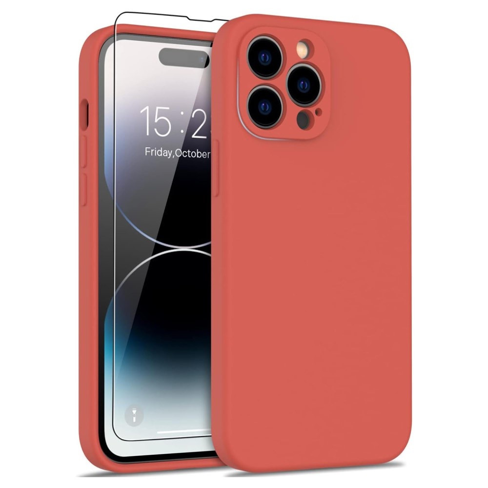 iPhone 15 Pro Hoesje Flexibel silicone Backcover - Rood + Gratis beschermglas