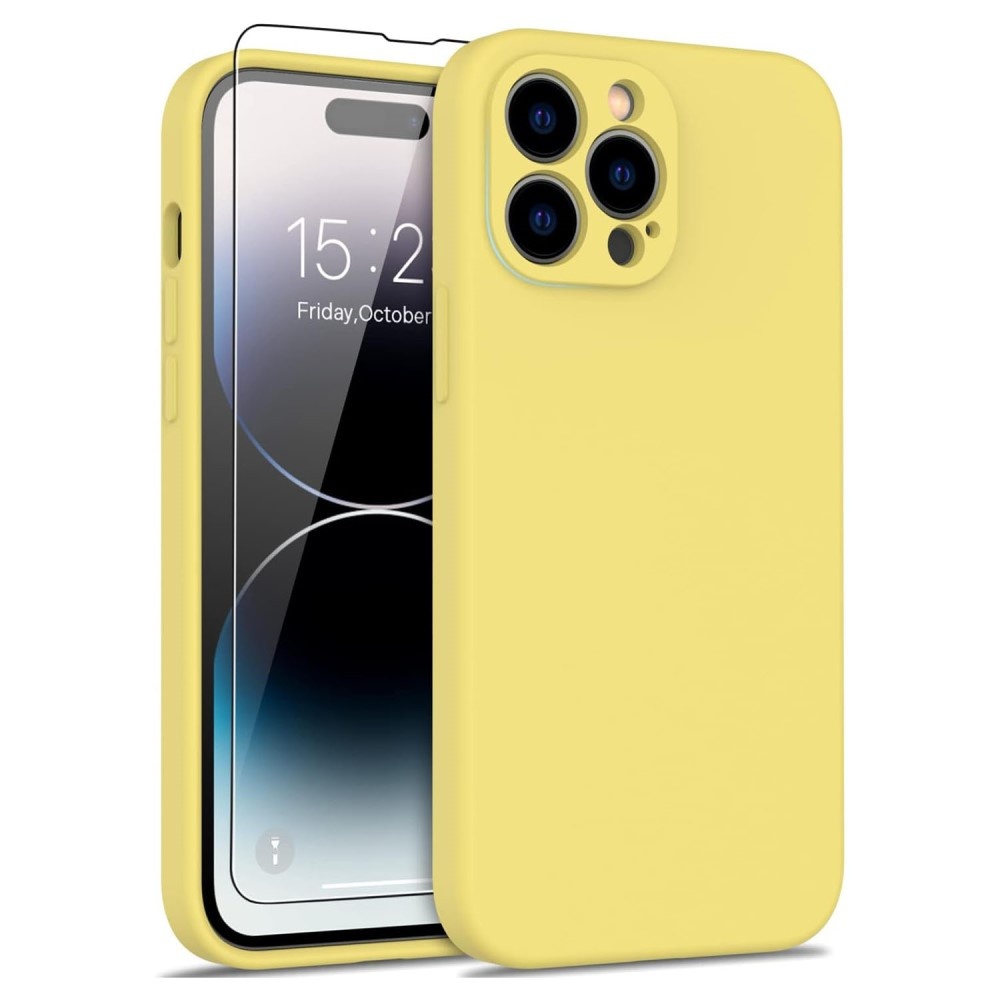 iPhone 15 Pro Hoesje Flexibel silicone Backcover - Geel + Gratis beschermglas