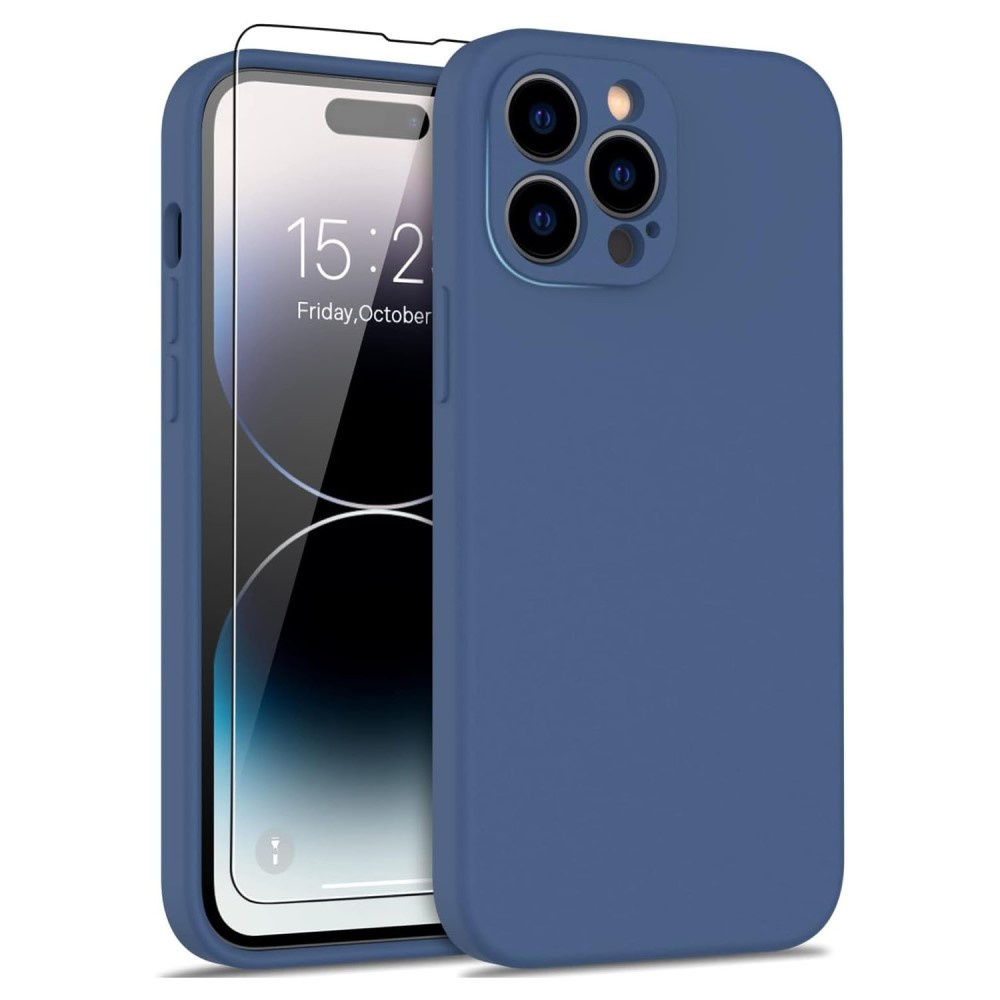 iPhone 15 Pro Hoesje Flexibel silicone Backcover - Donkerblauw + Gratis beschermglas