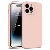 iPhone 15 Pro Max Hoesje Flexibel silicone Backcover - Lichtroze + Gratis beschermglas