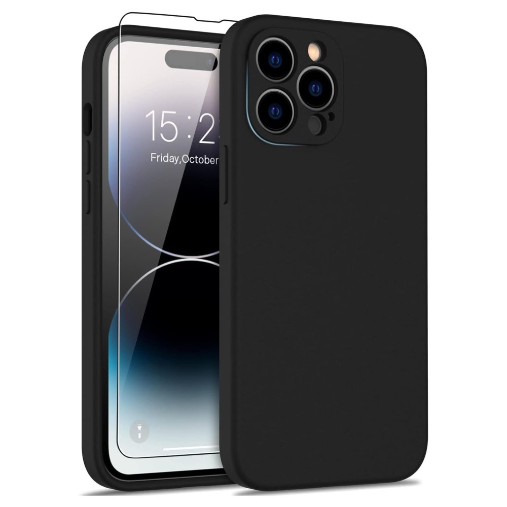 iPhone 15 Pro Max Hoesje Flexibel silicone Backcover - Zwart + Gratis beschermglas