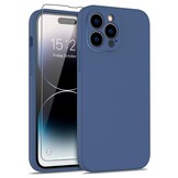 iPhone 15 Pro Max Hoesje Flexibel silicone Backcover - Donkerblauw + Gratis beschermglas