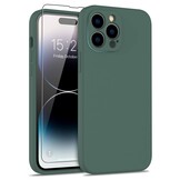 iPhone 15 Pro Max Hoesje Flexibel silicone Backcover - Donkergroen + Gratis beschermglas
