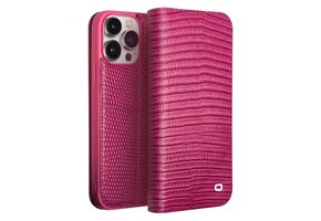 Qialino - iPhone 15 Pro - Leren bookcase hoes - Croco Roze