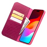 iPhone 15 Pro leren bookcase hoes - Croco Roze