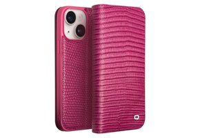 Qialino - iPhone 15 Plus - Leren bookcase hoes - Croco Roze